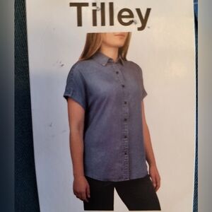 Tilley Soft Denim Chambray Short Sleeve Button Down Shirt, Small, NWT